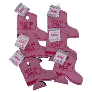 Bachelorette Koozie Set of 6 Lets Go Girls Pink Cowboy Boot Party Coozie NEW